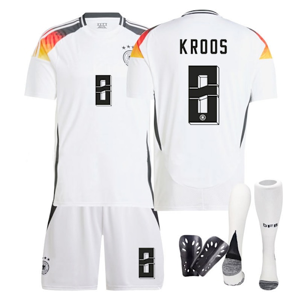 Europacup Saksa pelipaita 2024 koti Kroos aikuisten lasten treeniasu miesten ja naisten jalkapallopuku Koko 8 sis. sukat ja varusteet (22, Koko 8 sis. sukat ja varusteet)