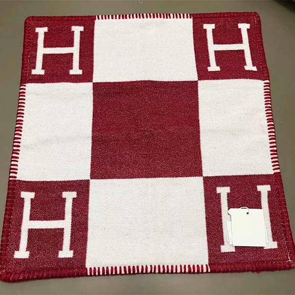 45x45cm H-bogstav Uld Kasmirs Pudebetræk Dobbeltseng Sofa Fly Burgundy