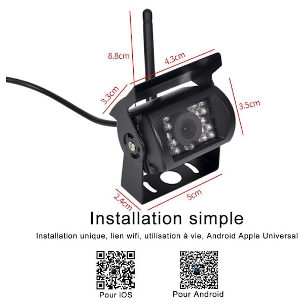 12V-24V WIFI HD Langaton Peruutuskamera Kuorma-autoon Laaja Kulma 170 Astetta Lähetysetäisyys 50m Pimeänäkö Vedenpitävä IP67,