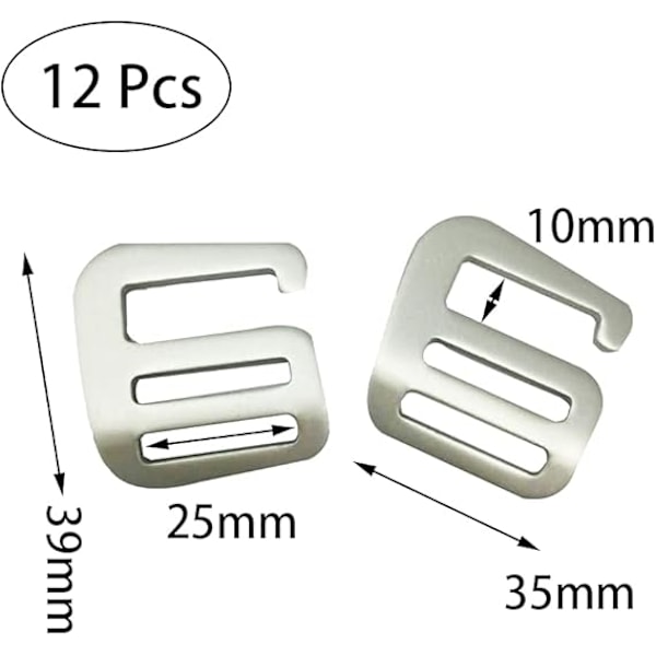 12 st Metall G-krokar Remspännen Starka Snabbspännen för Ryggsäcksremmar Remmar (Silver)