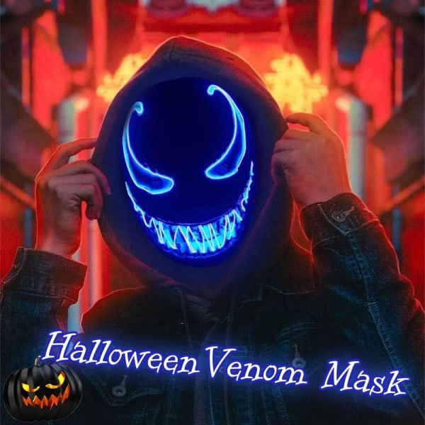 LED-maske til Halloween, LED-maske til Halloween, Purge-maske med 3 lysindstillinger, Lysende Halloween-maske til mænd, kvinder og børn, blå