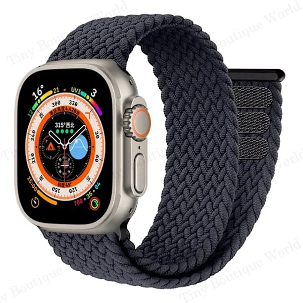 Flätad Solo Loop för Apple Watch Ultra band 49mm 45mm 41mm 44mm 40mm 42mm armband iWatch serie 9 7 SE 8 6 5 4 3 band Kol Svart