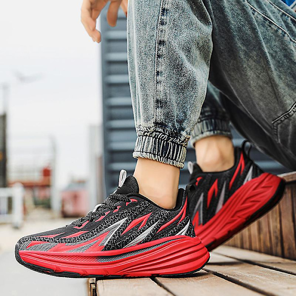 Herrsneakers Andningsbara sportskor Mode löparskor 3Clt179 SvartRöd BlackRed 43