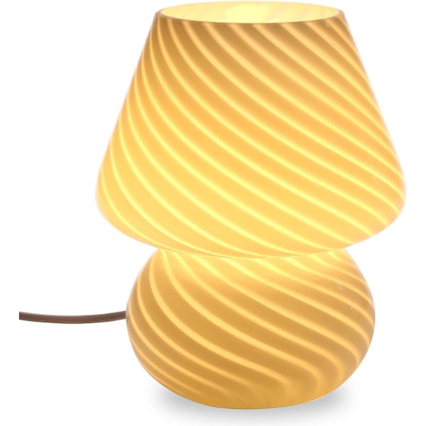 BSOD Sopplampe, Bordlamper i glass for nattbord, Transparent Murano Vintage Stil Stripet Liten Natt Sopp Dekorlampe (Stripet Hvit)