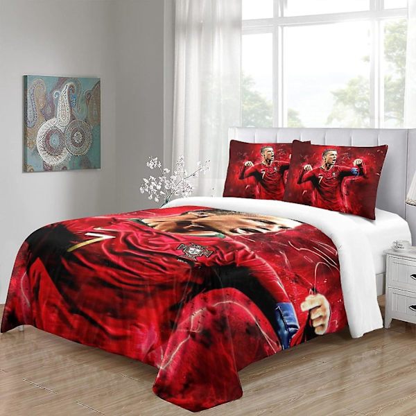 Jalkapallo Cristiano Ronaldo -pussilakanasetti Pehmeä Mikrokuitu CR7 -vuodevaatesetti Vetoketjulla ja Tyynyliinalla Lapsille Vu Single 135x200cm