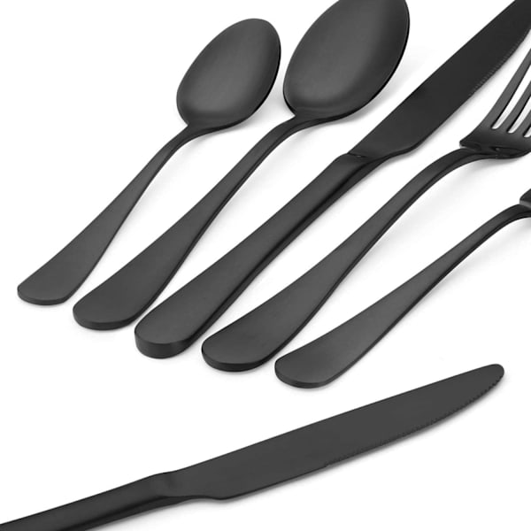 Mattamusta ruokailuvälinesetti, 30-osainen ruostumattomasta teräksestä valmistettu ruokailuvälinesetti, keittiösetti 6 hengelle, astiasto ruokailuvälinesetti