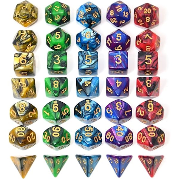 SmartDealsPro Dubbelfärgade polyedriska tärningsset med påsar för D&D DND RPG MTG Dungeon och Dragons bordsrollspel