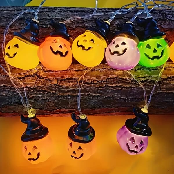 Halloween græskarperle lyskæde til indendørs og udendørs dekoration 1,5 meter, 10 lys Polychrome 20L