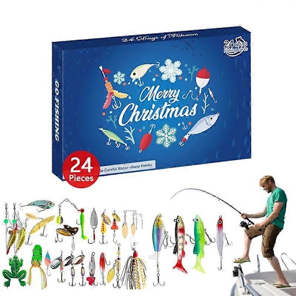 Jul 2024 Fiske Adventskalender - Fiskebeten Set, Fiskeutrustning för Vuxna Män Pojkar, Fisketillbehör (24 st)