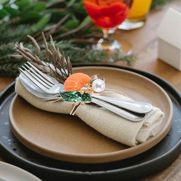 6 stk Halloween Thanksgiving Græskar Servietring Mønster Rum Sæt Bordserviet Knapper Høsttema Servietring