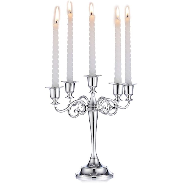 Silver Candelabra Holder 5 Arm 27cm Tall Taper Candles