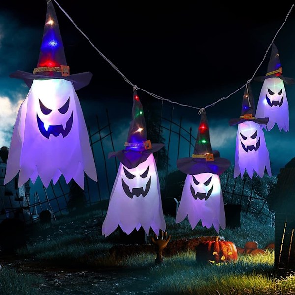 5-pakk Halloween-puutarhakoristeet, riippuva Halloween LED-haamuvalo, hehkuva haamukoriste Halloween sisä- ja ulkokoristeluun