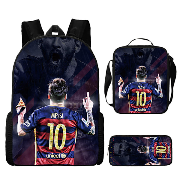 3-delt rygsæk, skuldertaske, etui med fodboldstjernen Lionel Messi P1 P1 Backpack + Satchel