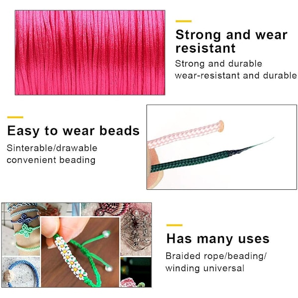 Armbåndssnorer, flerfarget bomullstråd, flettet nylon