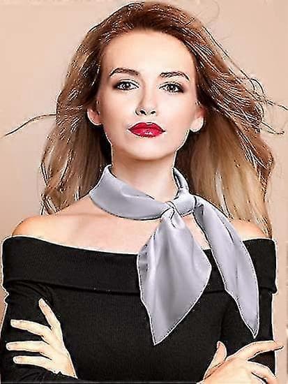 Dammode Myk Stor Sateng Firkantet Chiffong Polyester Skjerfsett Hode Hals Multifunksjonell Ensfarget Tilgjengelig-lingling Light Gray