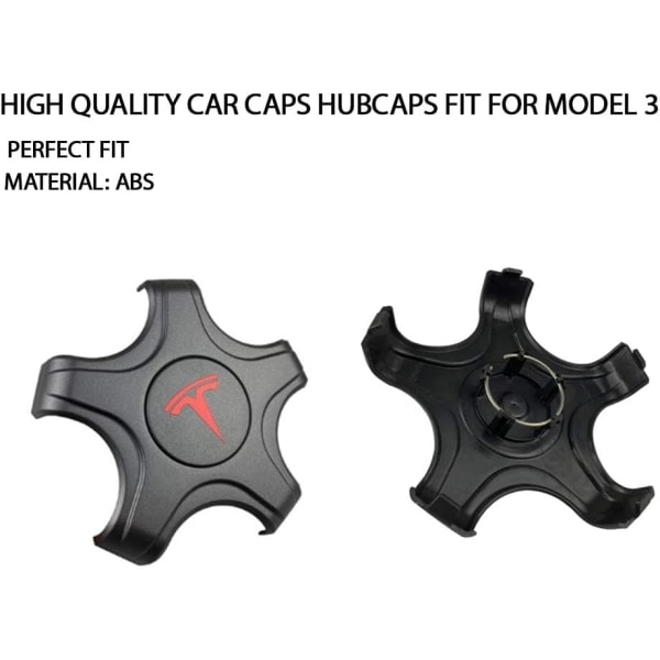4 stk matte svarte røde Tesla Model 3 navkapsler