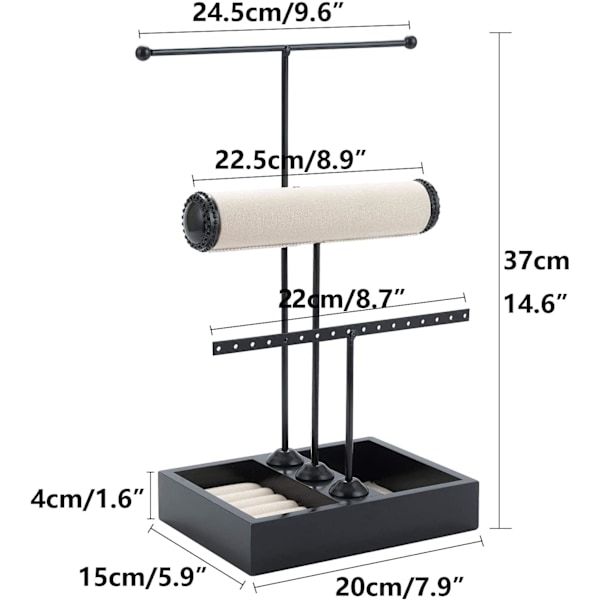 Elegant Antik Bronze T-formet 3-lags Smykkeudstillingsstativ til