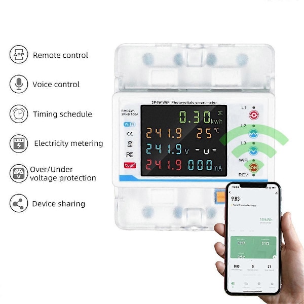 Tuya WiFi Intelligent Strömbrytare Automatiskt Återkopplingsskydd 3P4W Effektmätare Trefas Återkopplingsbrytare