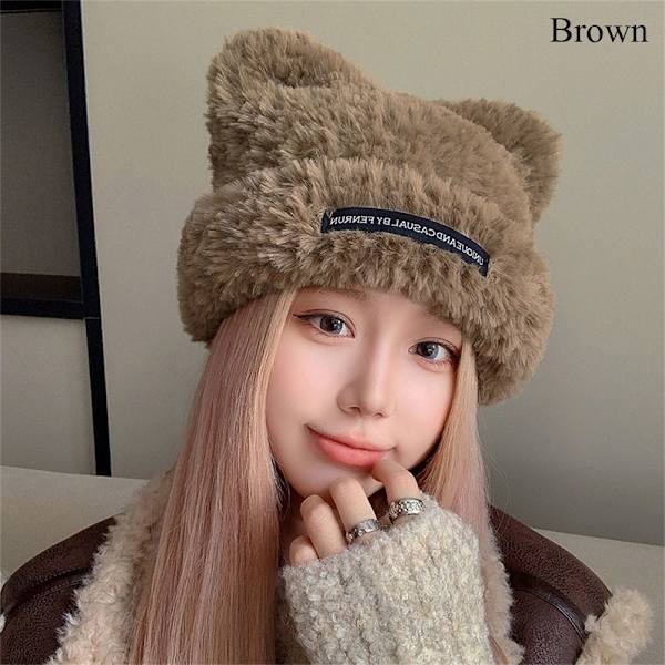 Plyssihattu Mössa BRUNN brown
