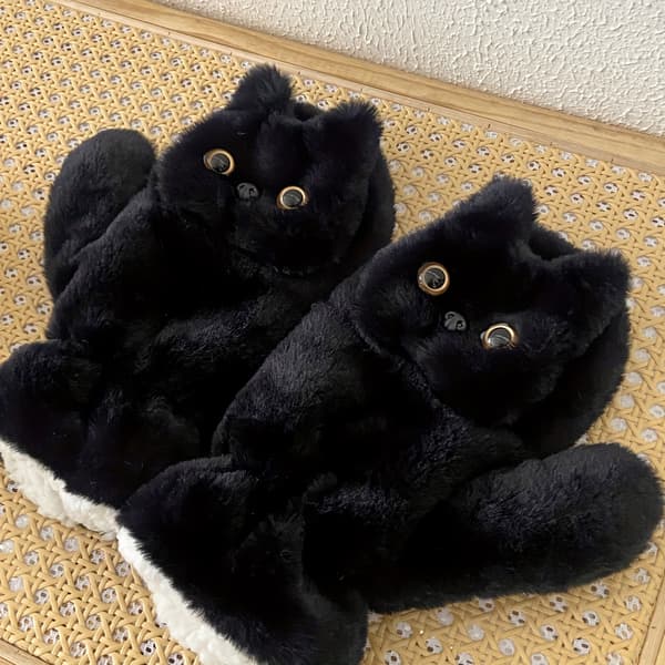 Søde Katte Plys Vinterhandsker Varme Vindtætte Fuld Dækning Udendørshandsker Blk Cat Plush-G