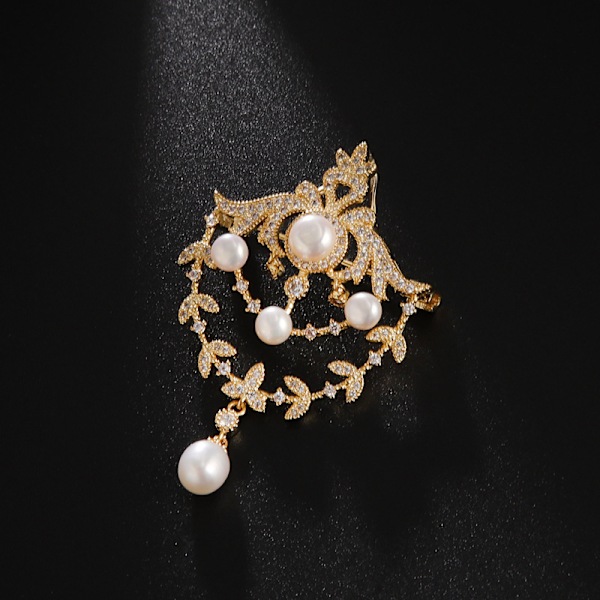 Vintage hofstil ferskvandsperle kobberbelagt guld broche{HH}