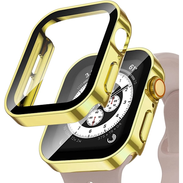 Vanntett deksel for Apple Watch 7 8 9 45mm 41mm skjermbeskytter Glass+ deksel Bumper Herdet glass iWatch 5 SE 6 44mm 40mm Tilbehør Gull Gold