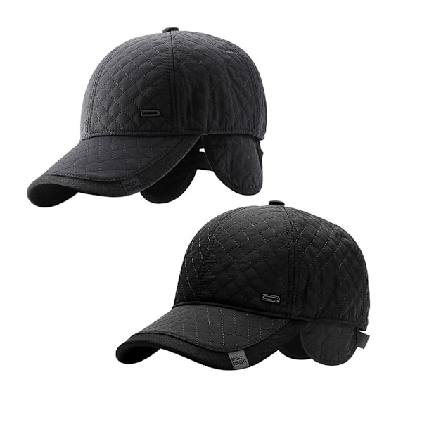 2 ST Mellemaldrende herre kasket med cap øreklapper SORT&GRÅ black&grey