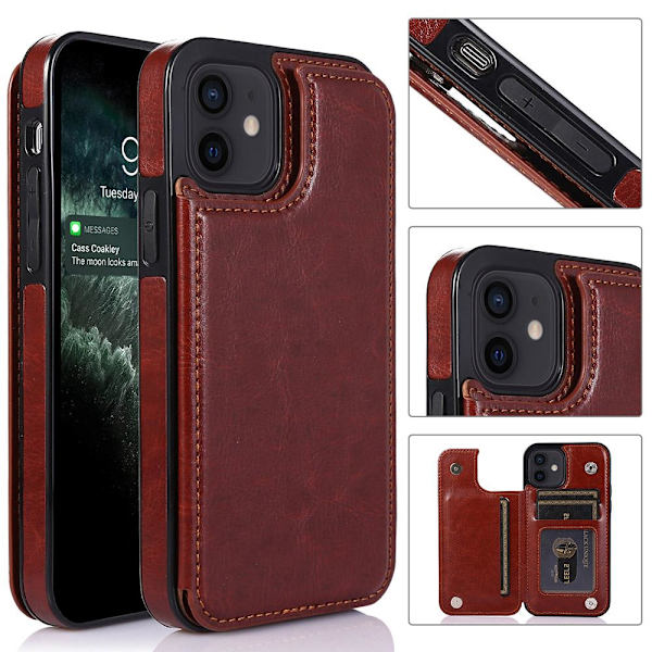 iPhone 12 - Practical Stylish Case with Card Holder Brown Brun