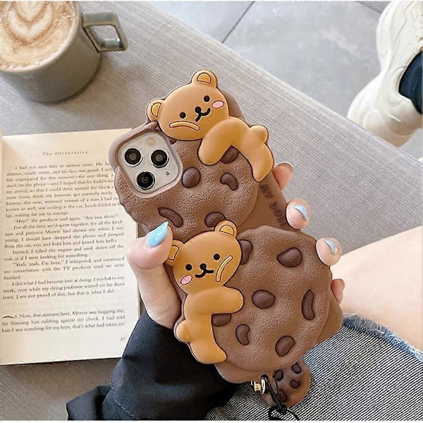 iPhone 15 Pro Cover Sødt Cover med Lanyard Nøglering Kawaii Sjov Tegneserie Bjørn Kage Blød Silikone Stødsikker Beskyttende Skal Cover til Kvinder Piger
