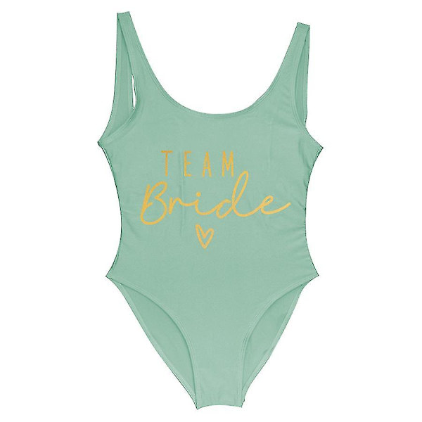 S-3xl Print Team Bride Badedragt i ét stykke Kvinder Badetøj Polterabend Badedragt Sommer Strandtøj Badedragt guld grøn gold green XL