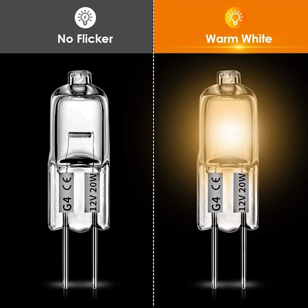 G4 halogenlamper 10W 12V - Varmhvit - 12 stk 10W 10W 10W 12 pcs