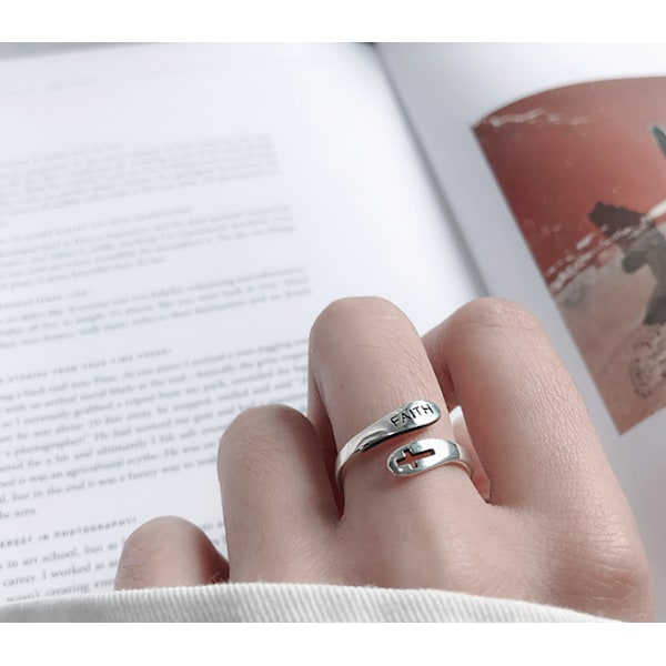 S925 sterling hopearengas retro vanha USKO uskonnon ristirengas henkilökohtainen