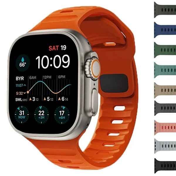 Silikoniranneke Apple Watchille 49mm 44mm 45mm 40mm 41mm 42mm 38mm Ultra 2 Sport Correa Armband iwatch Series 9 8 7 6 5 s