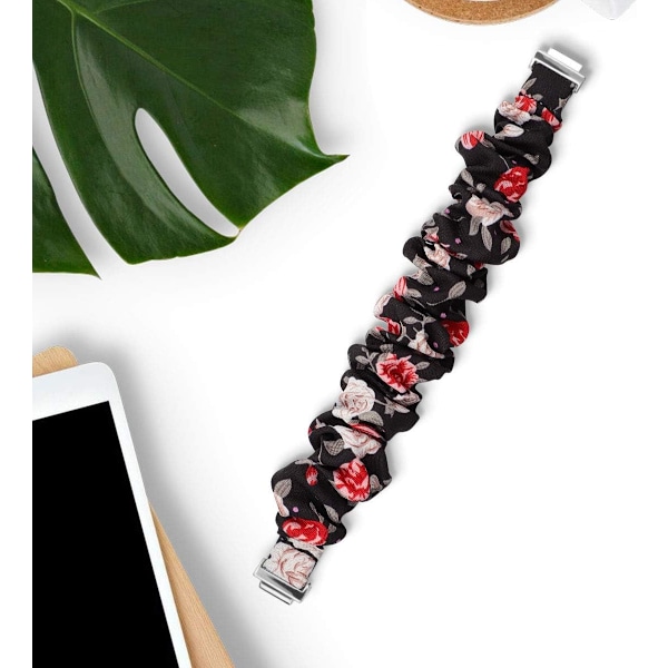 MEFEO Scrunchies kompatible med Fitbit Inspire 2 Remme/Inspire Sort/Rød Blomst (Small, Sort/Rød Blomst)