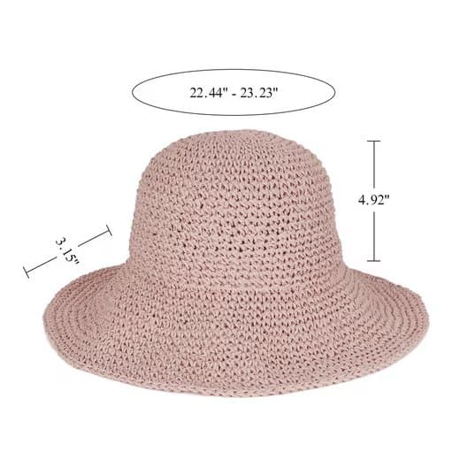 Sammenfoldelig stråhat til kvinder, sammenfoldelig bred stråhat - sommer & strand, damesolhat til sommeren 57-59 cm rosa pink