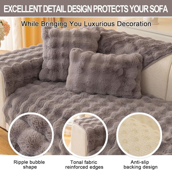 Kanin Plys Sofa Overtræk L Form 1/2/3/4 Personers Sofa Overtræk Hjørnesofa U Form, 2023 Nyt Universal Skridsikkert Sofa Beskyttelse, Super Blød Sofa grå grey 70*70cm