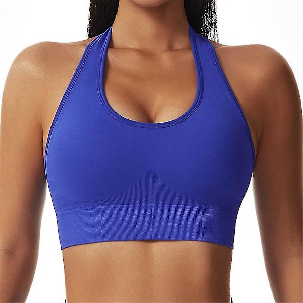 Halterneck Sport-BH Selkämyksellinen Fitness Bustier Topattu Push Up BH Naisille Sininen Blue Blue M