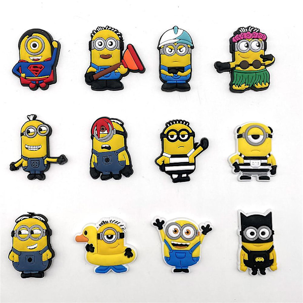 12 kpl Minions Despicable Me -kenkäkoristeet Clog Croc -kengille DIY-koristeet Sandaalit Tarvikkeet Faneille Lapsille Aikuisille Juhlasuositut