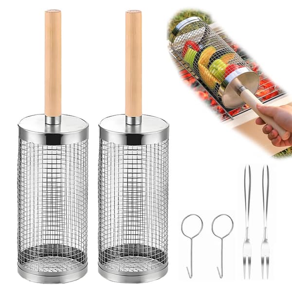2-pak rullende grillkurv | 304 rustfrit stål 35*20*9.5cm
