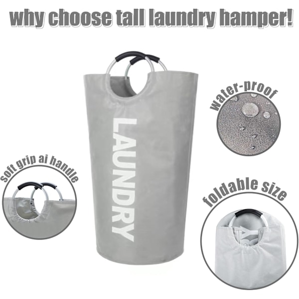 Laundry basket with padded handles, waterproof foldable laundry hamper, laundry basket for bathroom, laundry, student accommodation light grey