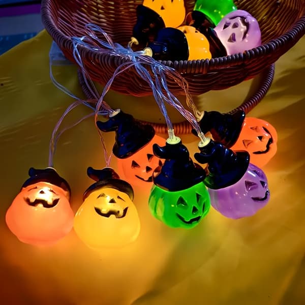 Halloween græskarperle lyskæde til indendørs og udendørs dekoration 1,5 meter, 10 lys Polychrome 20L