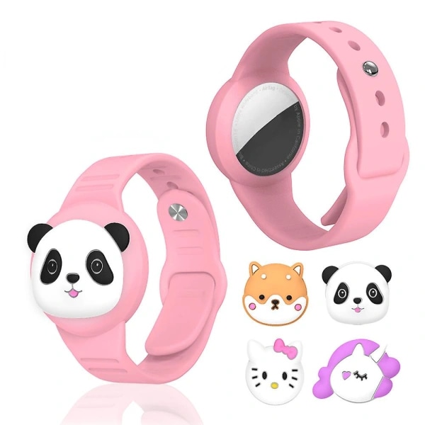 Sett med 2 AirTag-armbånd for barn, søtt tegneseriearmbånd i silikon, anti-tapt armbånd rosa{HH}