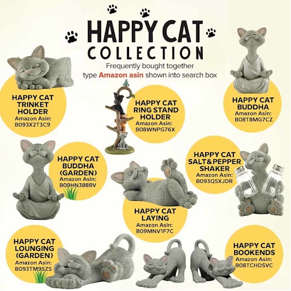 Buddha kattstaty meditation yoga samlarobjekt present för kattälskare Grå (18 CM, Grå)