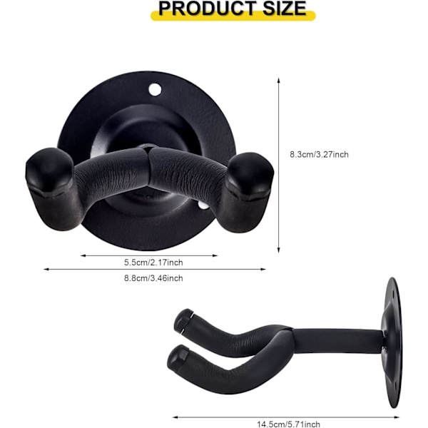 2-PACK Gitarrväggfäste, Svart Metall Väggmonterat Gitarrställ Hängare Hållare Ställ för Akustisk Elgitarr Bas Folkgitarr Ukulele Mandolin Banjo