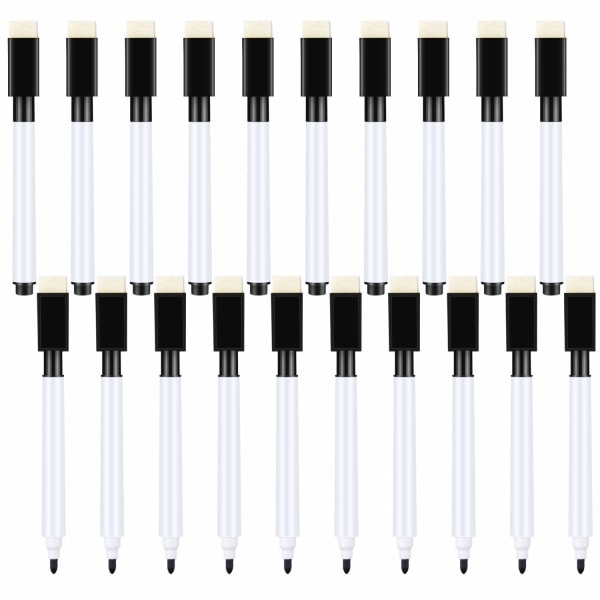 20 stk små whiteboardpenner - svart tørrtavle whiteboard-markørpenner med viskelær Whiteboard-penn med fin spiss for barn (svart)