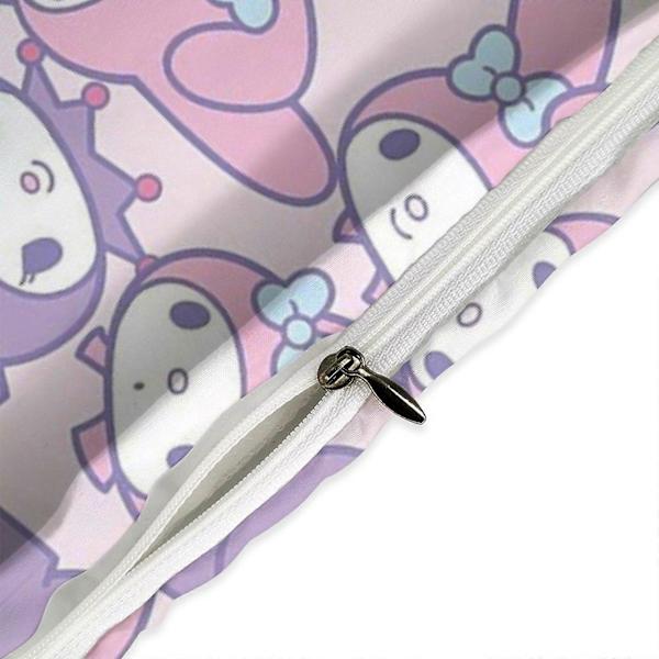 c87 Kuromi ja My Melody Pussilakanasetti 3-osainen Vuodevaatesetti Pehmeä Lämmin ja Mukava Pehmeä Sängynpeite 1 Pussilakanalla ja 2 Tyynyliinalla Makuuhuoneeseen A 135x200cm 53x78in