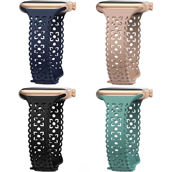 4-pak silikonebånd med spidsblomsterdesign, kompatibel med Apple Watch-rem 4 stk 6 4 stk 6 4pcs 6 4pcs 6 38mm/40mm/41mm