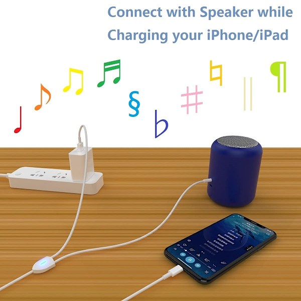 Aux-kabel til iPhone, Lightning til 3,5 mm Aux-kabel 2 i 1
