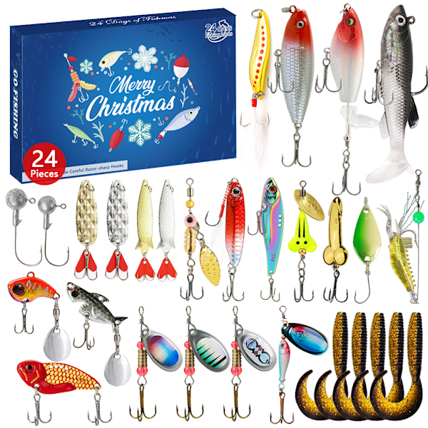 2024 Fiske Lure Adventskalender, Fiskeutrustning Adventskalender - Adventskalender Fiske Lure | Fiske Jul Nedräkning Fiske Lure Set