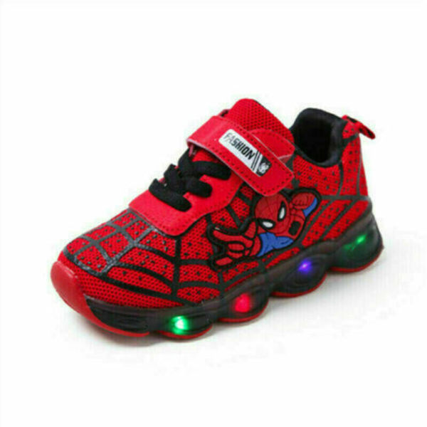 Spiderman LED-trenere Sko Blinkende Light Up Sneakers Barn Rød Red EU23